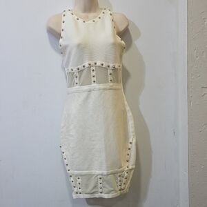 Bebe Cream Studded Mini Dress